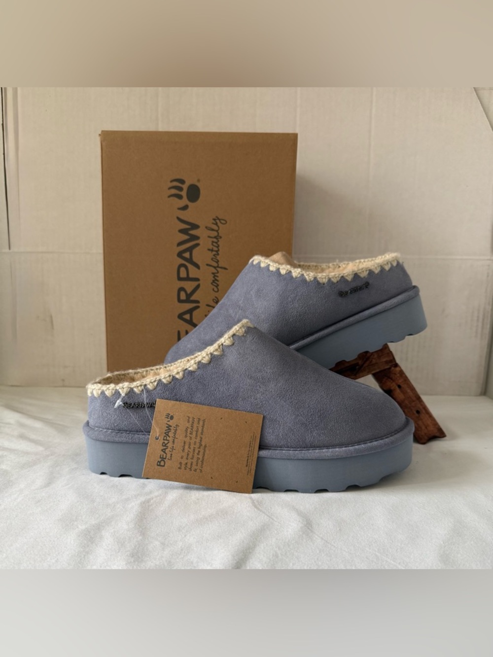 Bearpaw Womens Slippers Crochet Martis Suede Slip On Navy Blue 3306W New